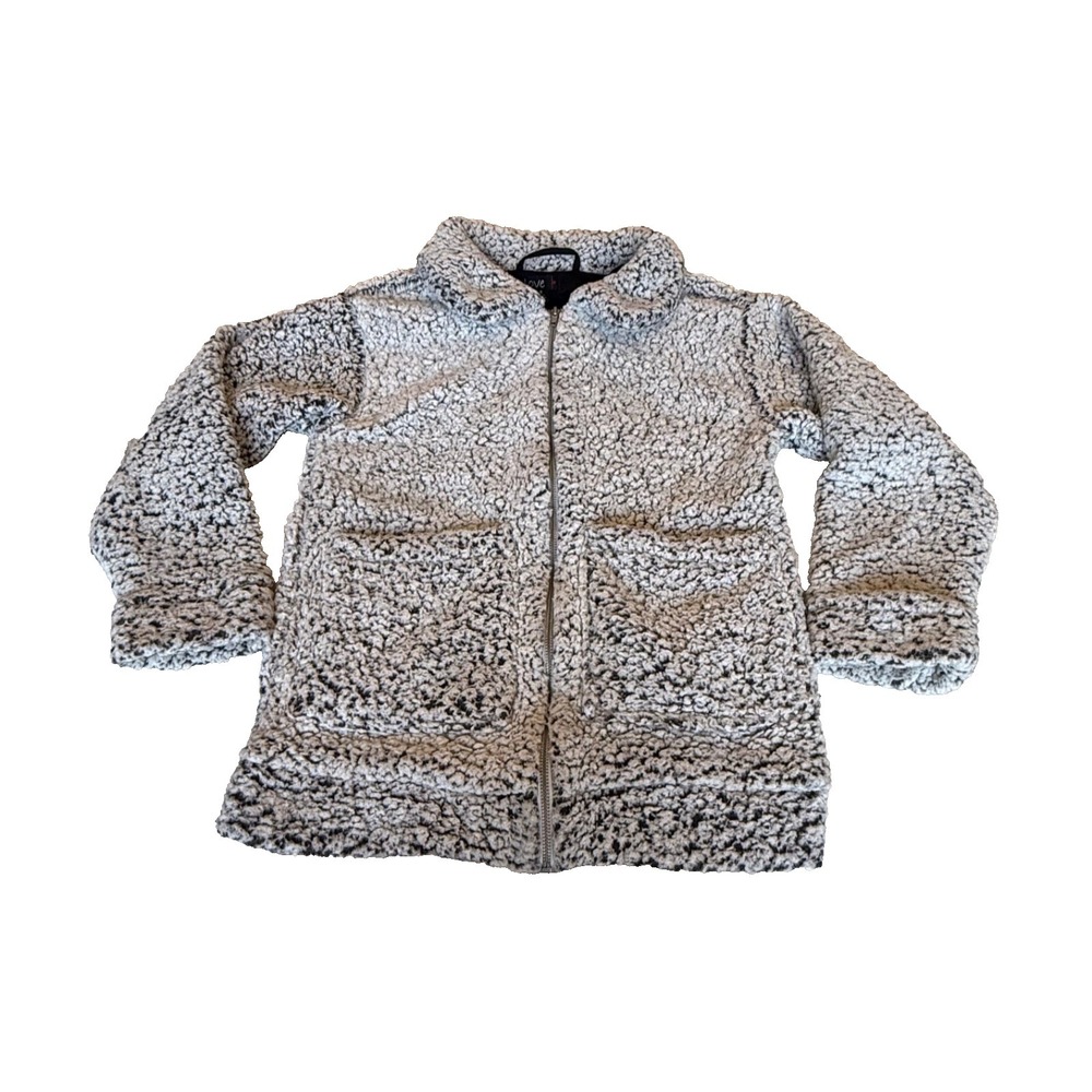 Love Women's Full Zip Fleece Sherpa Jacket Pockets Black/White Size Small